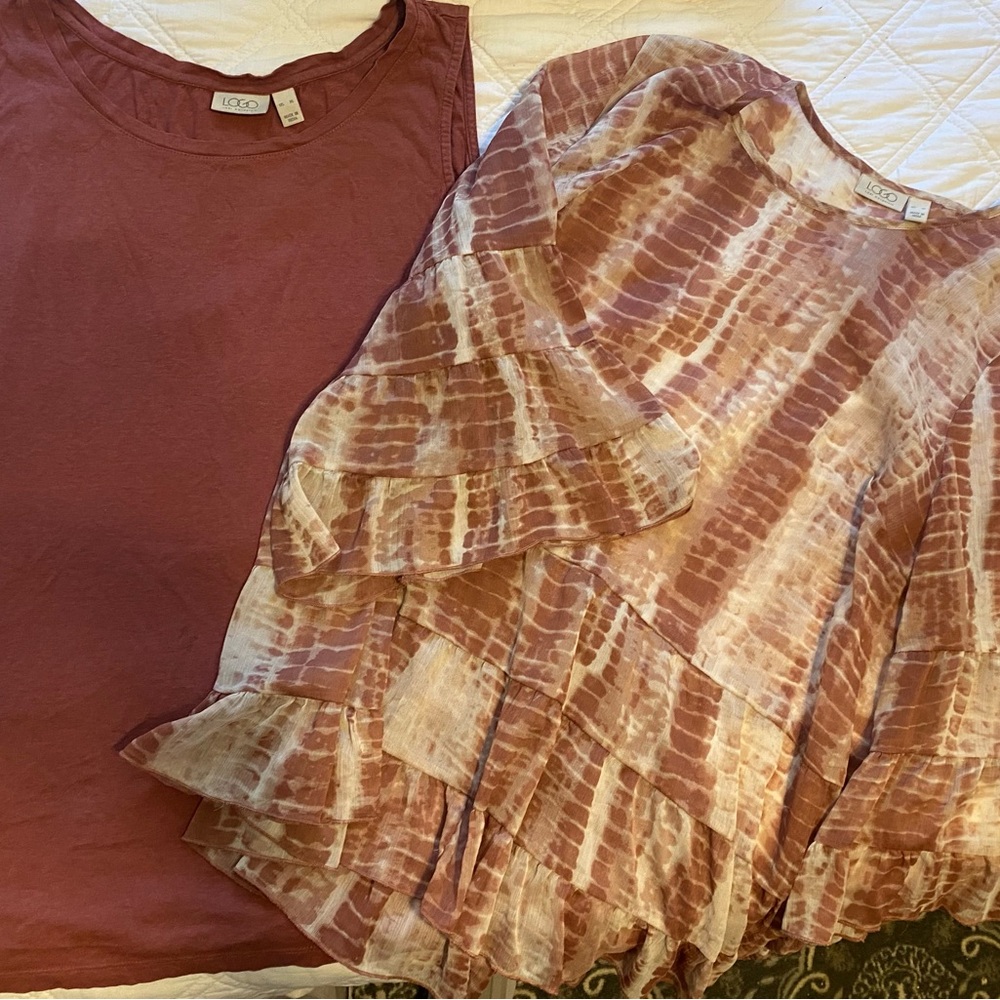 LOGO by Lori Goldstein XL Boho ruffled top and tank, 2 piece